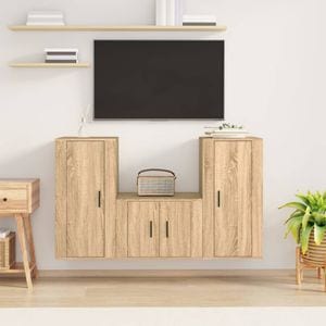 Set Comoda TV vidaXL, 3 piese, lemn prelucrat, stejar sonoma