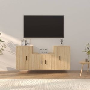 Set Comoda TV vidaXL, 3 piese, lemn prelucrat, stejar sonoma
