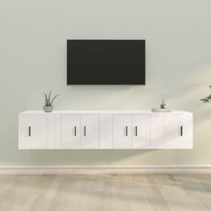 Set comoda TV vidaXL, 4 piese, lemn prelucrat, alb extralucios