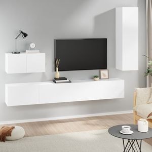 Set comoda TV vidaXL, 4 piese, lemn prelucrat, alb