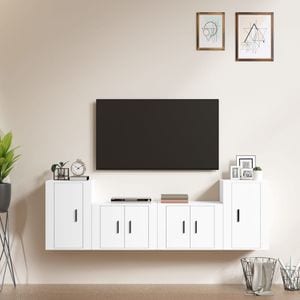 Set comoda TV vidaXL, 4 piese, lemn prelucrat, alb
