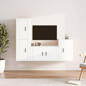 Set comoda TV vidaXL, 4 piese, lemn prelucrat, alb