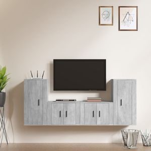 Set Comoda TV vidaXL, 4 piese, lemn prelucrat, gri beton