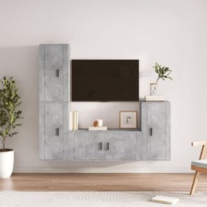 Set Comoda TV vidaXL, 4 piese, lemn prelucrat, gri beton