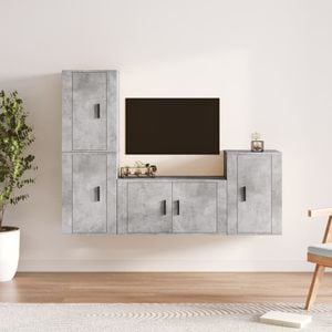 Set Comoda TV vidaXL, 4 piese, lemn prelucrat, gri beton