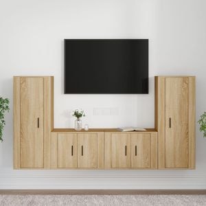 Set Comoda TV vidaXL, 4 piese, lemn prelucrat, stejar sonoma