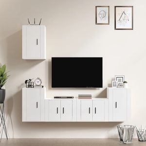 Set comoda TV vidaXL, 5 piese, lemn prelucrat, alb extralucios