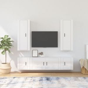 Set comoda TV vidaXL, 5 piese, lemn prelucrat, alb extralucios
