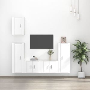 Set comoda TV vidaXL, 5 piese, lemn prelucrat, alb