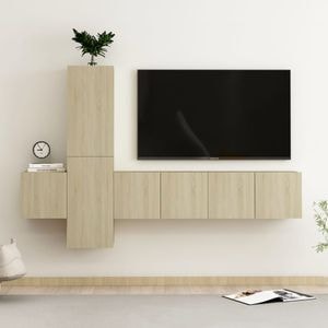 Set comoda TV vidaXL, 5 piese, lemn prelucrat, stejar sonoma