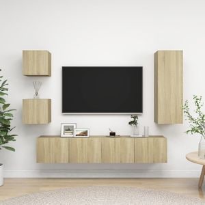 Set comoda TV vidaXL, 5 piese, lemn prelucrat, stejar sonoma