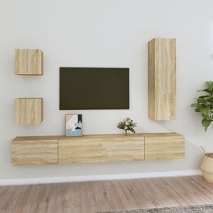 Set Comoda TV vidaXL, 5 piese, lemn prelucrat, stejar sonoma