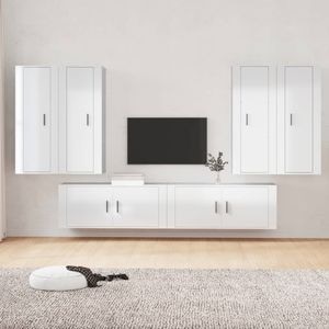 Set comoda TV vidaXL, 6 piese, lemn prelucrat, alb extralucios