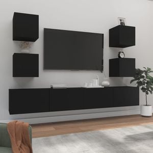 Set Comoda TV vidaXL, 6 piese, lemn prelucrat, negru
