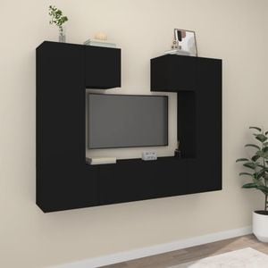 Set Comoda TV vidaXL, 6 piese, lemn prelucrat, negru