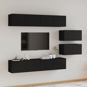 Set Comoda TV vidaXL, 6 piese, lemn prelucrat, negru