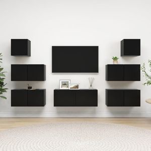 Set Comoda TV vidaXL, 7 piese, lemn prelucrat, negru