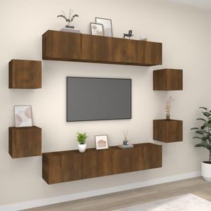 Set Comoda TV vidaXL, 8 piese, lemn prelucrat, stejar maro