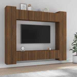 Set Comoda TV vidaXL, 8 piese, lemn prelucrat, stejar maro