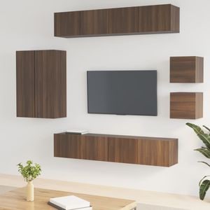 Set Comoda TV vidaXL, 8 piese, lemn prelucrat, stejar maro