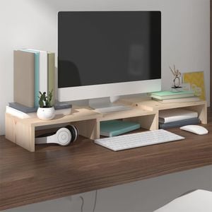 Stand pentru monitor vidaXL, 60 x 24 x 10,5 cm, lemn masiv de pin, maro