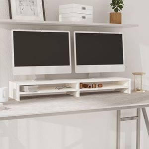 Stand pentru monitor vidaXL, 100 x 24 x 13 cm, lemn masiv de pin, alb
