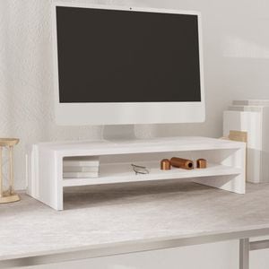 Stand pentru monitor vidaXL, 50 x 24 x 13 cm, lemn masiv de pin, alb