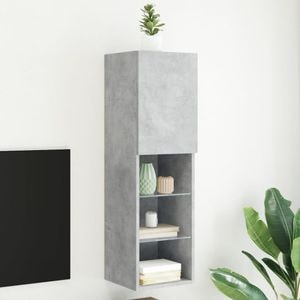 Comoda TV cu lumini LED vidaXL, 30,5 x 30 x 102 cm, lemn, gri beton