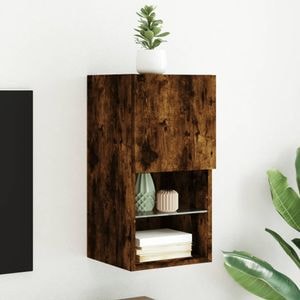 Comoda TV cu lumini LED vidaXL, 30,5 x 30 x 60 cm, lemn, stejar fumuriu