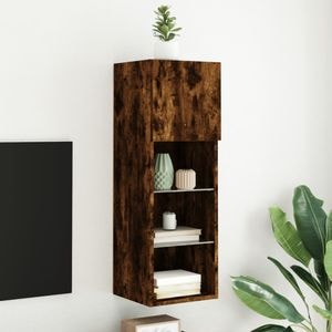 Comoda TV cu lumini LED vidaXL, 30,5 x 30 x 90 cm, lemn, stejar fumuriu
