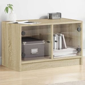 Comoda TV cu usi din sticla vidaXL, 68 x 37 x 42 cm, lemn, stejar sonoma