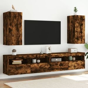 Comoda TV de perete cu LED vidaXL, 2 buc. stejar fumuriu,30,5 x 35 x 70 cm, lemn, stejar fumuriu