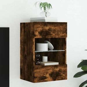 Comoda TV de perete cu lumini LED vidaXL, 40 x 30 x 60,5 cm, lemn, stejar fumuriu