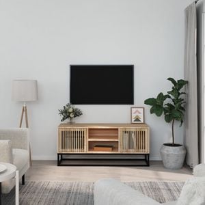 Comoda TV vidaXL, 105 x 30 x 45 cm, lemn prelucrat si fier, maro