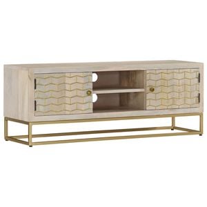 Comoda TV vidaXL, 110 x 30 x 40 cm, lemn masiv de mango, crem