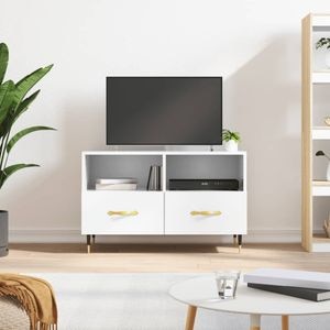 Comoda TV vidaXL, 80 x 36 x 50 cm, lemn prelucrat, alb extralucios