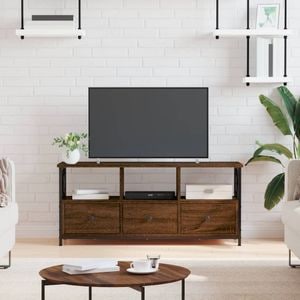 Comoda TV vidaXL, 102 x 33 x 45 cm, lemn prelucrat si fier, stejar maro