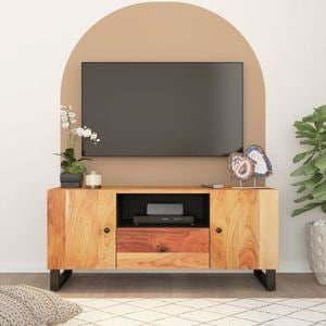Comoda TV vidaXL, 105 x 33,5 x 46 cm, lemn masiv de acacia si lemn prelucrat, maro