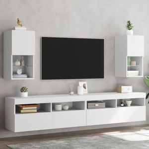 Comode TV cu lumini LED vidaXL, 2 buc., 30,5 x 30 x 60 cm, lemn, alb