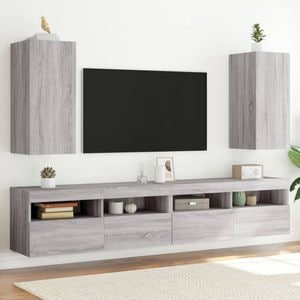 Comode TV cu lumini LED vidaXL, 2 buc., 30,5 x 35 x 70 cm, lemn, gri sonoma