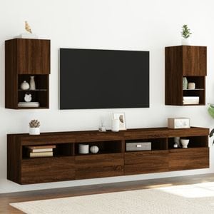 Comode TV cu lumini LED vidaXL, 2 buc., 30,5 x 30 x 60 cm, lemn, stejar maro