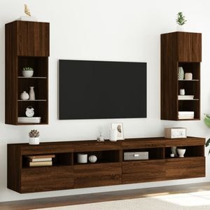 Comode TV cu lumini LED vidaXL, 2 buc., 30,5 x 30 x 90 cm, lemn, stejar maro