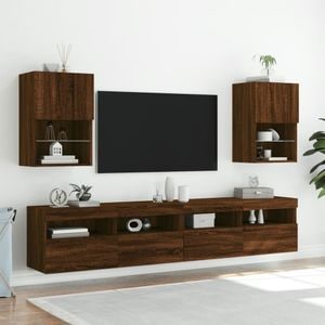 Comode TV cu lumini LED vidaXL, 2 buc., 40,5 x 30 x 60 cm, lemn, stejar maro