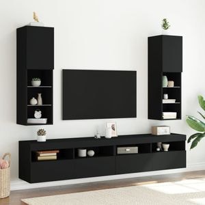 Comode TV cu lumini LED vidaXL, 2 buc., 30,5 x 30 x 102 cm, lemn, negru
