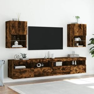 Comode TV cu lumini LED vidaXL, 2 buc., 40,5 x 30 x 60 cm, lemn, stejar fumuriu