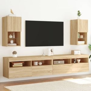 Comode TV cu lumini LED vidaXL, 2 buc., 30,5 x 30 x 60 cm, lemn, stejar sonoma