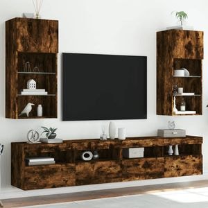 Comode TV cu lumini LED vidaXL, 40,5 x 30 x 90 cm, lemn, stejar fumuriu
