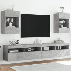 Comode TV de perete cu lumini LED vidaXL, 2 buc., 40 x 30 x 60,5 cm, lemn, gri beton 