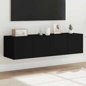 Comode TV de perete cu lumini LED vidaXL, 2 buc., 60 x 35 x 31 cm, lemn, negru