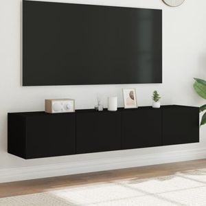 Comode TV de perete cu lumini LED vidaXL, 2 buc., 80 x 35 x 31 cm, lemn, negru